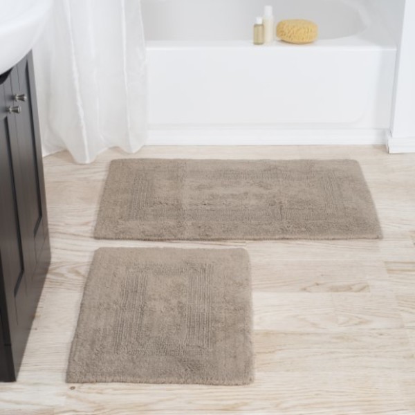 Hastings Home 2-piece 100-percent Cotton Bathmat, Reversible, Soft, Absorbent Bathroom Rugs, Taupe 910930IRY